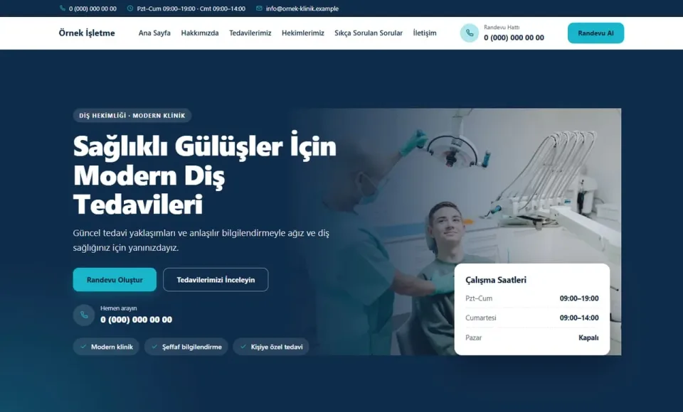 Diş Kliniği — Klinik Mavisi teması kapak görseli